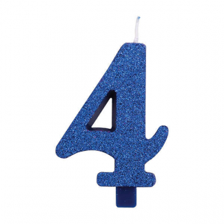 Candela numero blu glitter con supporto, altezza 9.5cm