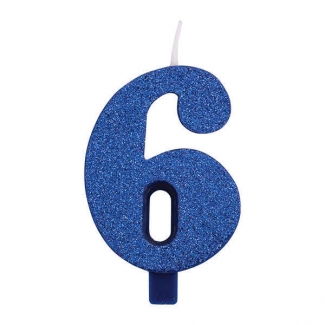 Candela numero blu glitter con supporto, altezza 9.5cm