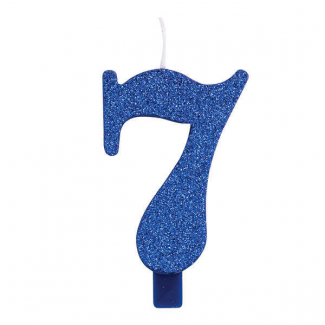 Candela numero blu glitter con supporto, altezza 9.5cm