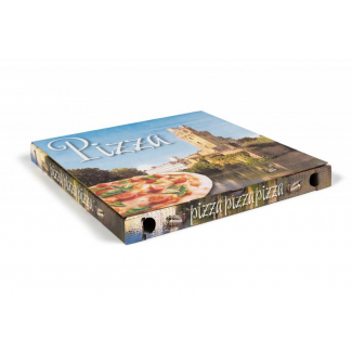 Scatola pizza fantasia generica formato 33x33, altezza 3cm, cartone da 100 pezzi