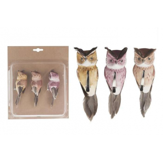 Gufo con clip da 12 cm, confezione da 3 pezzi