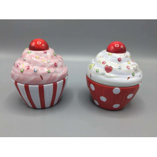 Scatola in latta cupcake con ciliegia, 7.5x8 cm colori assortiti