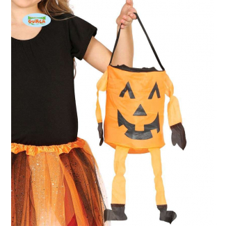 Cestino con manico arancio stampa zucca, altezza 20 cm