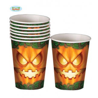 Bicchiere in cartoncino arancione stampa "Zucca", altezza 10 cm, confezione da 8 pezzi