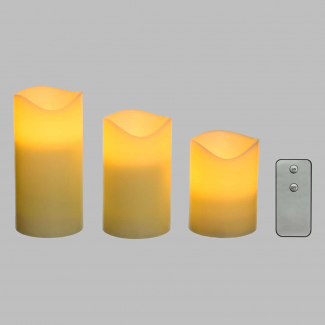 Set da 3 candele avorio, con led a batteria, diametro 7.5 cm