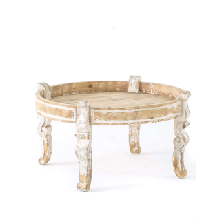 Tavolino in legno antichizzato, diametro 89 cm, altezza 51 cm