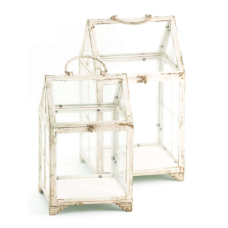 Teca in metallo bianco anticato e vetro, altezza 54 cm