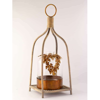 Lanterna in metallo legno e vetro, altezza 98 cm