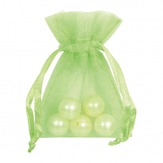 Sacchetto in organza verde chiaro con tirante, confezione da 10 pezzi