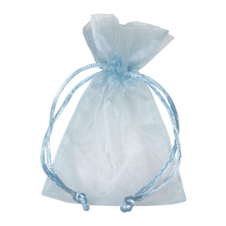 Sacchetto in tessuto organza azzurro con tirante, confezione da 10 pezzi