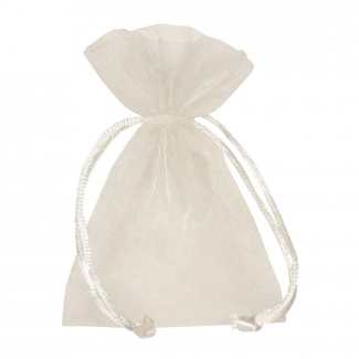 Sacchetto in organza crema con tirante, confezione da 10 pezzi