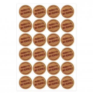 Etichetta adesiva tonda avana con scritta "prodotto artigianale" in marrone, diametro cm 3, confezione da 240 pezzi