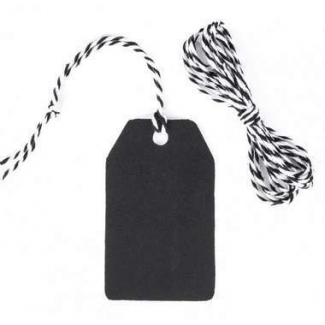 Etichetta tag nero con foro e cordellino in confezione da 20 pezzi
