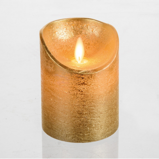 Candela "Rustic" in cera Oro con fiamma in movimento e led luce calda, a batteria, diametro 7.5 cm, uso interno