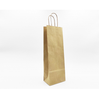 Shopper portabottiglia in carta sealing avana, con maniglia ritorta avana 14+8x39 cm, confezione da 50 pezzi