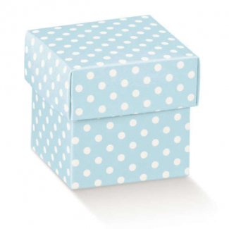 Scatola "Cubetto" in cartoncino fantasia pois con coperchio, formato 5x5x5cm, confezione da 10 pezzi