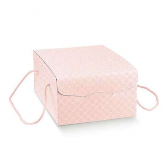 Scatola "Segreto" automontante con cordini, base rettangolare in cartone rosa confetto