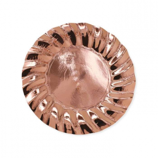 Piatto in cartoncino oro rosa con bordo ondulato