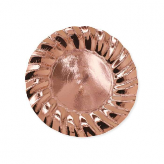 Piatto in cartoncino oro rosa con bordo ondulato