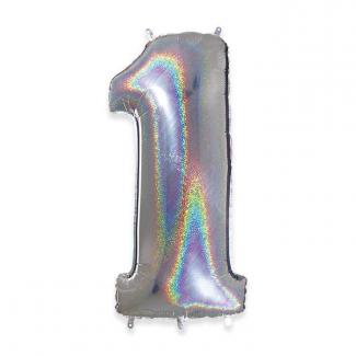 Palloncino sagomato a numero, colore argento glitter, altezza 102 cm