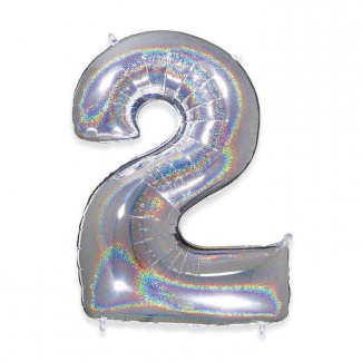 Palloncino sagomato a numero, colore argento glitter, altezza 102 cm