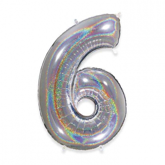 Palloncino sagomato a numero, colore argento glitter, altezza 102 cm