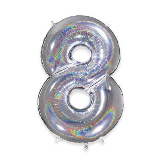 Palloncino sagomato a numero, colore argento glitter, altezza 102 cm