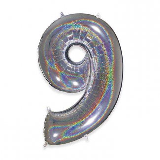 Palloncino sagomato a numero, colore argento glitter, altezza 102 cm