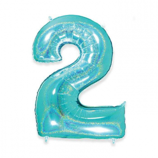 Palloncino sagomato a numero, colore acqua marina glitter, altezza 102 cm