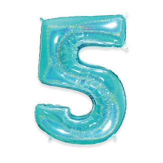 Palloncino in mylar sagomato a numero colore acqua marina glitter, altezza 102cm