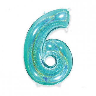 Palloncino sagomato a numero, colore acqua marina glitter, altezza 102 cm