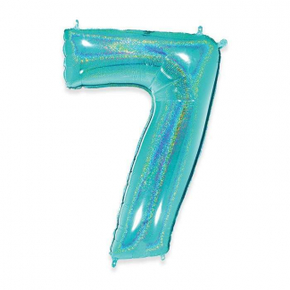 Palloncino sagomato a numero, colore acqua marina glitter, altezza 102 cm