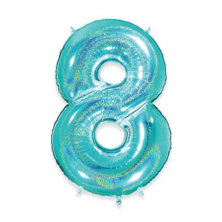 Palloncino sagomato a numero, colore acqua marina glitter, altezza 102 cm