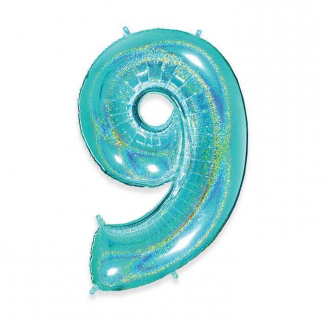 Palloncino in mylar sagomato a numero colore acqua marina glitter, altezza 102cm
