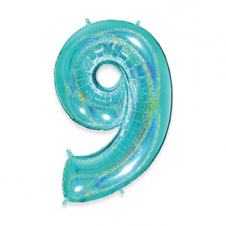 Palloncino sagomato a numero, colore acqua marina glitter, altezza 102 cm