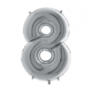 Palloncino sagomato a numero colore argento in mylar, altezza 102cm