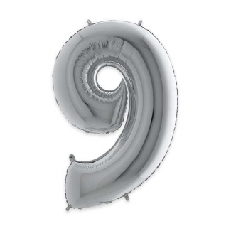 Palloncino sagomato a numero, colore argento, altezza 102 cm