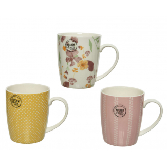 Mug in porcellana decorata, diametro 8 cm, altezza 10 cm, colori assortiti