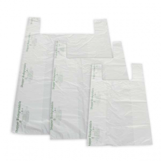 Shopper a strappo in mater-bi biodegradabile, formato 27+16x50cm, gr.9, cartone da 500 pezzi