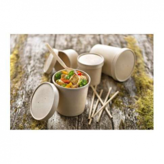 Contenitore con coperchio linea "Soup" in cartonino kraft avana