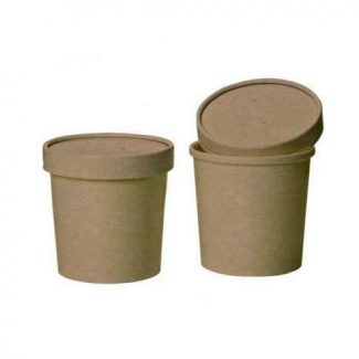 Contenitore con coperchio linea "Soup" in cartonino kraft avana