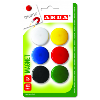 Magneti diametro 30mm  colori assortiti in confezione da 6 pezzi
