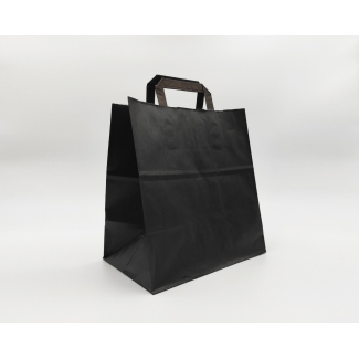 Shopper nero in carta kraft fondo largo con maniglia piatta