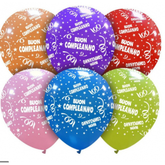 Palloncino colori assortiti con scritta "BUON COMPLEANNO", confezione da 25 pezzi