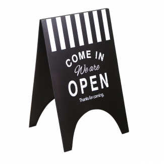 Cartello in metallo nero con scritta "Open"/"Close", 41x45 cm, altezza 70.5 cm