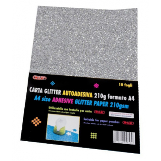 Fogli carta glitterata adesiva, formato A4, 210gr, tinta unita