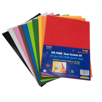 Foglio di gomma espansa "Fva foam", formato A4, colori assortiti, confezione da 10 fogli