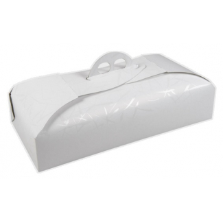 Scatola torta base rettangolare bianca linea "Venere" con maniglia, confezione da 25 pezzi