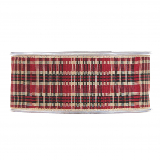Rotolo nastro in tessuto scozzese "Tartan" bordeaux-nero-ecrù