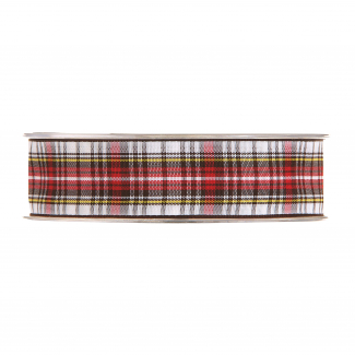 Rotolo nastro in tessuto scozzese "Tartan" bianco-rosso